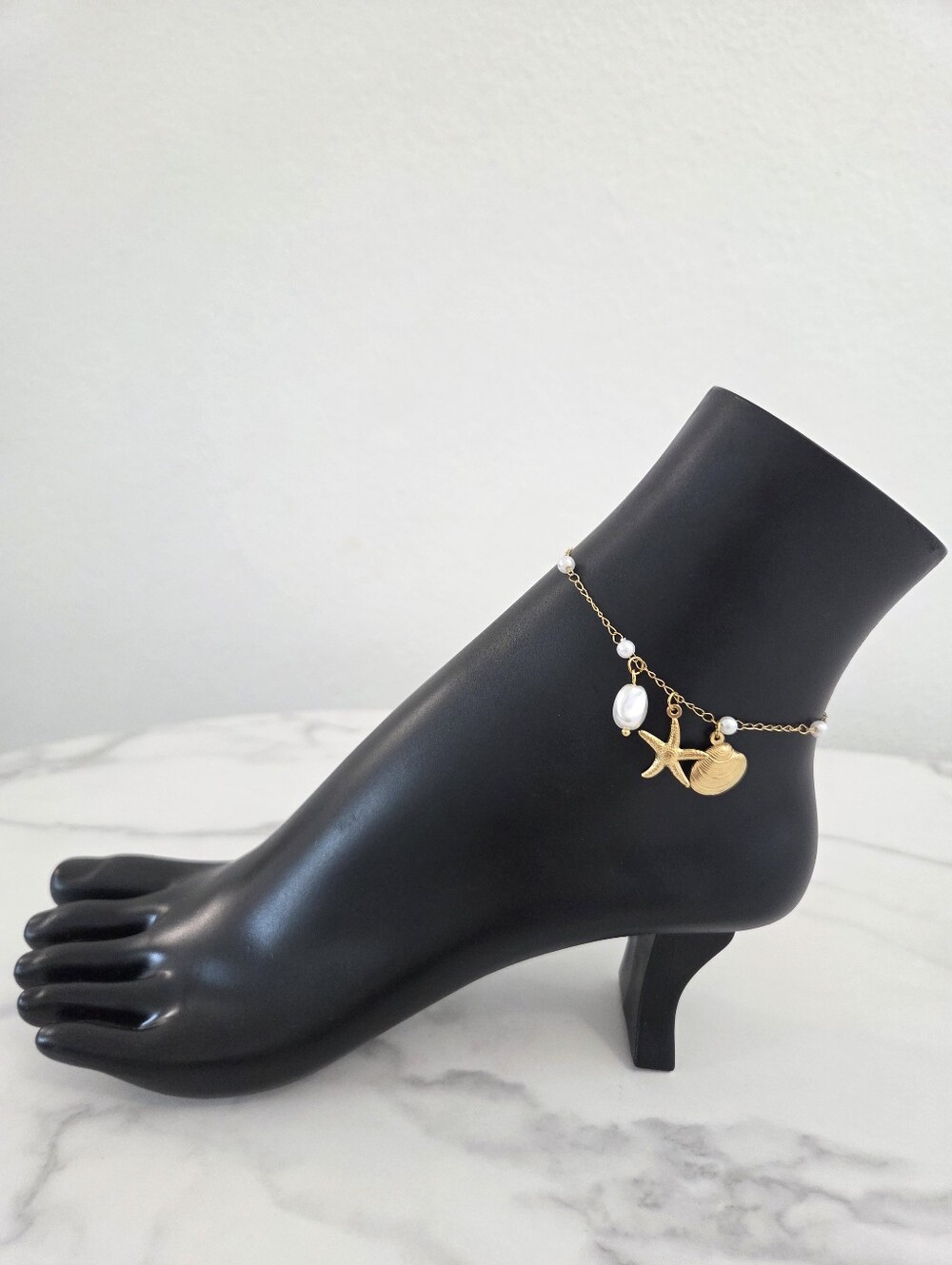 ​Gold Shell Starfish Pearl Anklet Nautical Charm Bracelet Boho Summer Jewelry - Picture 3 of 12